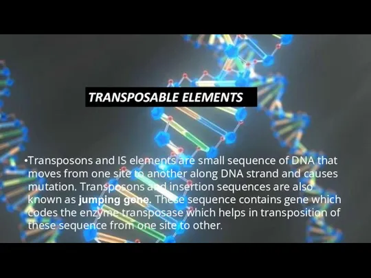 TRANSPOSABLE ELEMENTS Transposons and IS elements are small sequence of DNA that