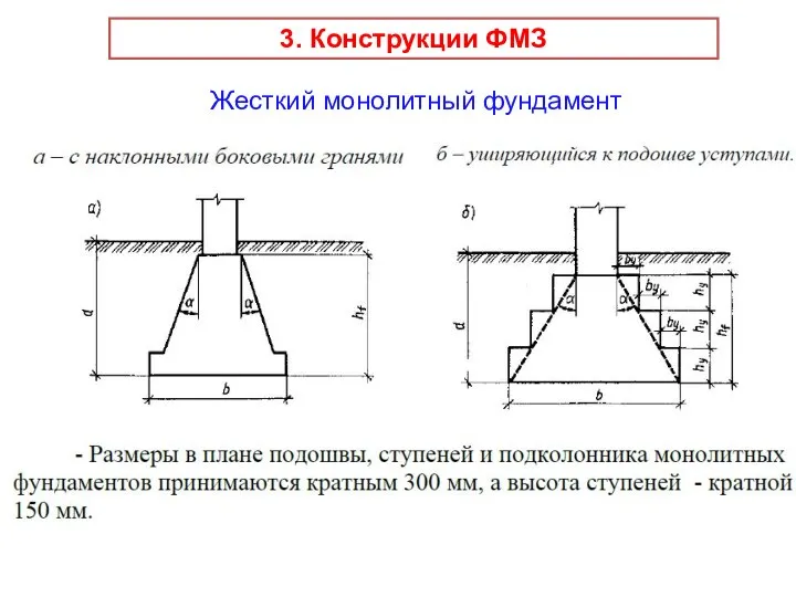 3. Конструкции ФМЗ Жесткий монолитный фундамент