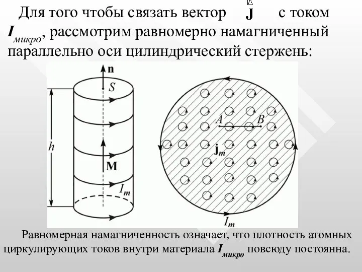 Для того чтобы связать вектор с током Iмикро, рассмотрим равномерно намагниченный параллельно