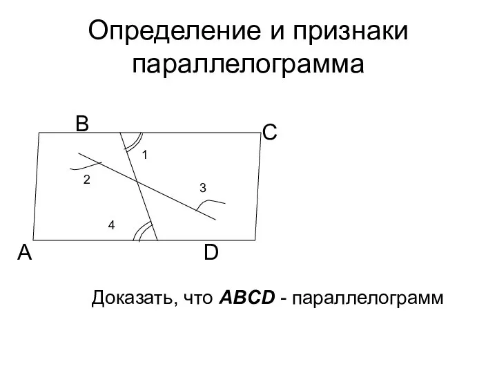 Определение и признаки параллелограмма А В С D 4 3 2 1