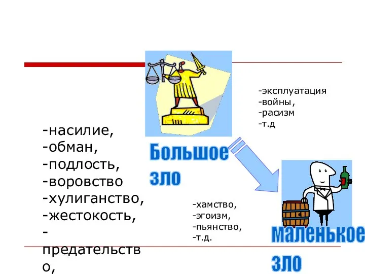 -насилие, -обман, -подлость, -воровство -хулиганство, -жестокость, -предательство, -доносительство.