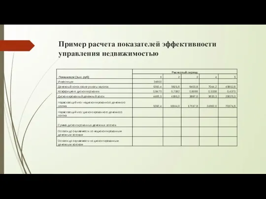 Пример расчета показателей эффективности управления недвижимостью