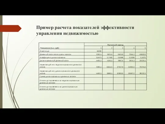 Пример расчета показателей эффективности управления недвижимостью