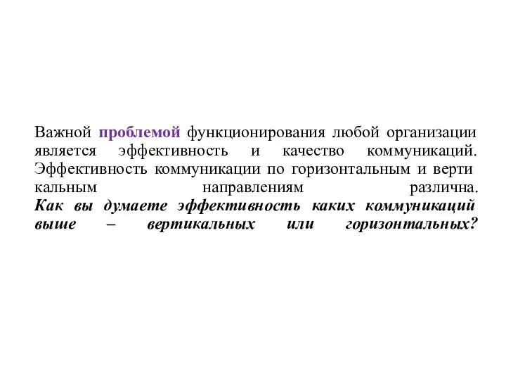 Важной проблемой функционирования любой организации является эффективность и качество коммуникаций. Эффективность коммуникации