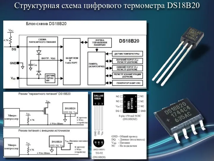 Структурная схема цифрового термометра DS18B20