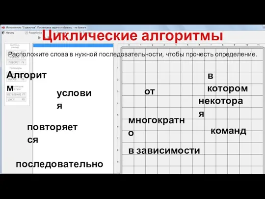 Циклические алгоритмы Расположите слова в нужной последовательности, чтобы прочесть определение. Алгоритм в