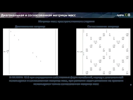 Диагональная и согласованная матрицы масс Матрицы масс пространственного стержня В ПК ЛИРА