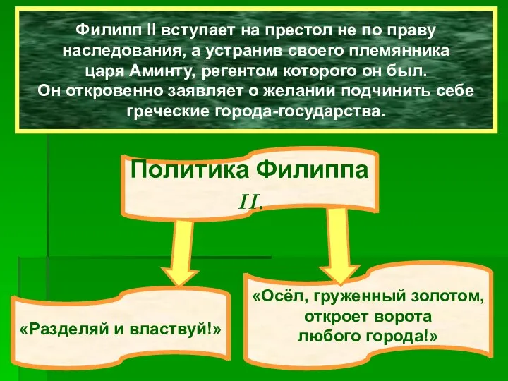 Филипп II вступает на престол не по праву наследования, а устранив своего