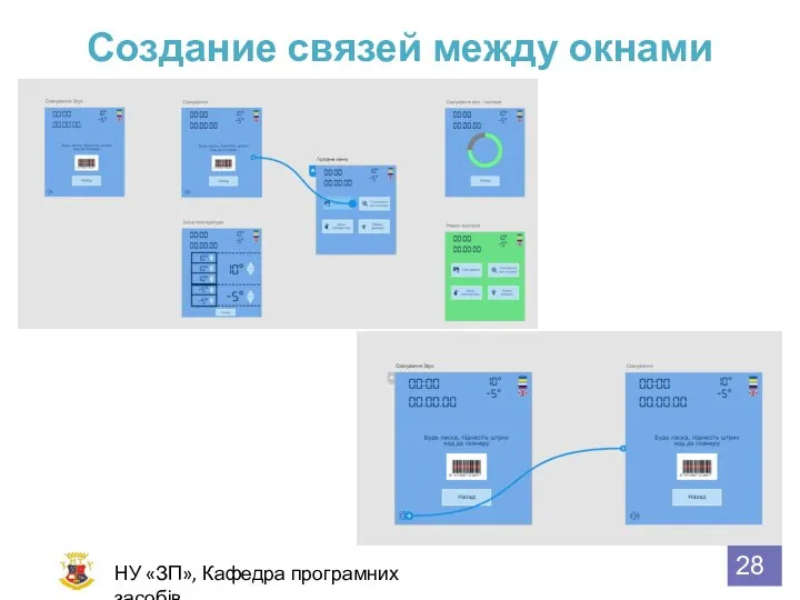 Создание связей между окнами НУ «ЗП», Кафедра програмних засобів