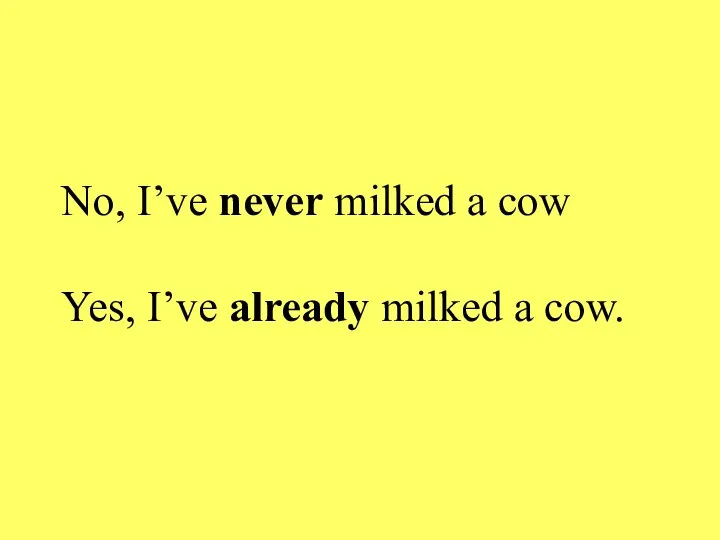 No, I’ve never milked a cow Yes, I’ve already milked a cow.