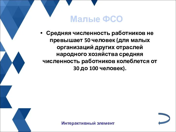 Средняя численность работников не превышает 50 человек (для малых организаций других отраслей