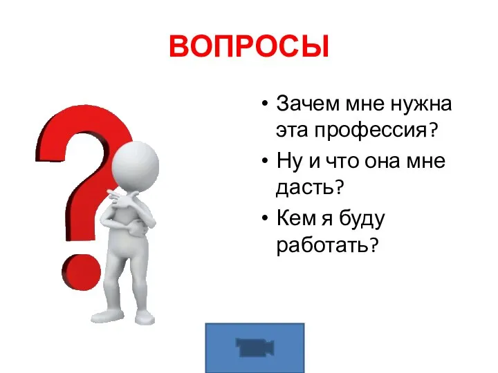 ВОПРОСЫ Зачем мне нужна эта профессия? Ну и что она мне дасть? Кем я буду работать?