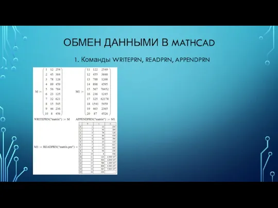 ОБМЕН ДАННЫМИ В MATHCAD 1. Команды WRITEPRN, READPRN, APPENDPRN