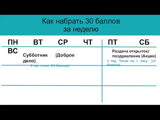 ПН ВТ СР ЧТ ПТ СБ ВС Субботник [Доброе дело] 3 тер.