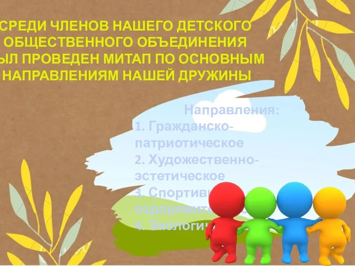 СРЕДИ ЧЛЕНОВ НАШЕГО ДЕТСКОГО ОБЩЕСТВЕННОГО ОБЪЕДИНЕНИЯ БЫЛ ПРОВЕДЕН МИТАП ПО ОСНОВНЫМ НАПРАВЛЕНИЯМ