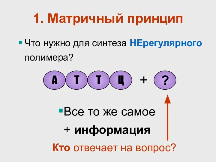 1. Матричный принцип Что нужно для синтеза НЕрегулярного полимера? А Т Т