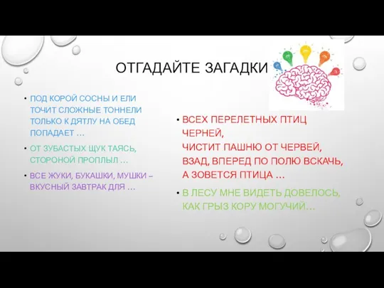 ОТГАДАЙТЕ ЗАГАДКИ ПОД КОРОЙ СОСНЫ И ЕЛИ ТОЧИТ СЛОЖНЫЕ ТОННЕЛИ ТОЛЬКО К