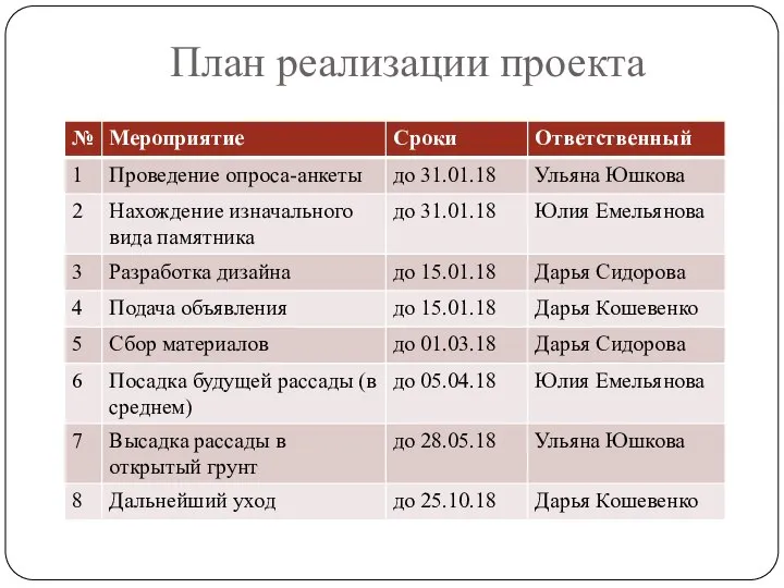 План реализации проекта