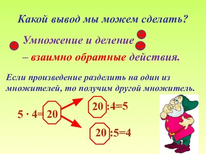 Какой вывод мы можем сделать? Умножение и деление – взаимно обратные действия.