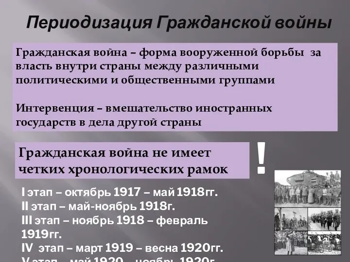 Гражданская война – форма вооруженной борьбы за власть внутри страны между различными