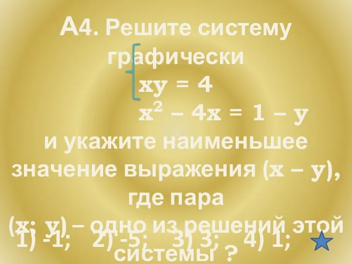 А4. Решите систему графически ху = 4 х2 – 4х = 1