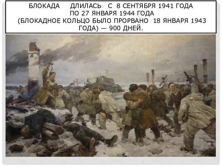 БЛОКАДА ДЛИЛАСЬ С 8 СЕНТЯБРЯ 1941 ГОДА ПО 27 ЯНВАРЯ 1944 ГОДА