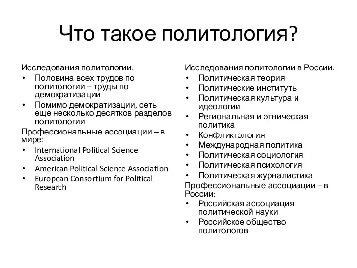 Что такое политология? Исследования политологии: Половина всех трудов по политологии – труды