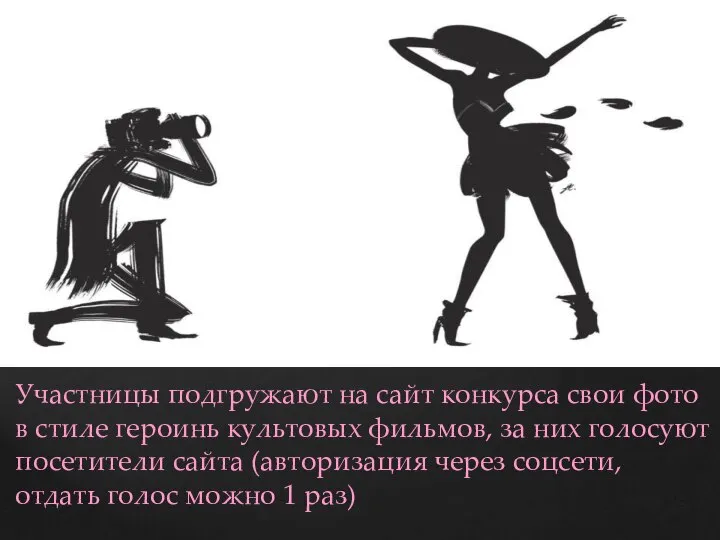 Участницы подгружают на сайт конкурса свои фото в стиле героинь культовых фильмов,