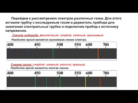 Перейдем к рассмотрению спектров различных газов. Для этого вставим трубку с исследуемым