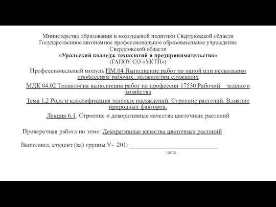 Министерство образования и молодежной политики Свердловской области Государственное автономное профессиональное образовательное учреждение