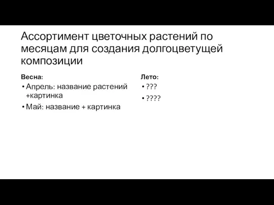 Ассортимент цветочных растений по месяцам для создания долгоцветущей композиции Весна: Апрель: название