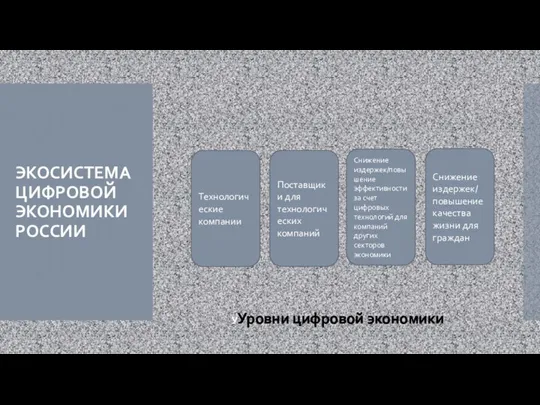 ЭКОСИСТЕМА ЦИФРОВОЙ ЭКОНОМИКИ РОССИИ Технологические компании Поставщики для технологических компаний Снижение издержек/повышение