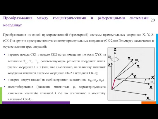 20 Преобразования между геоцентрическими и референцными системами координат перенос начала СК1 в