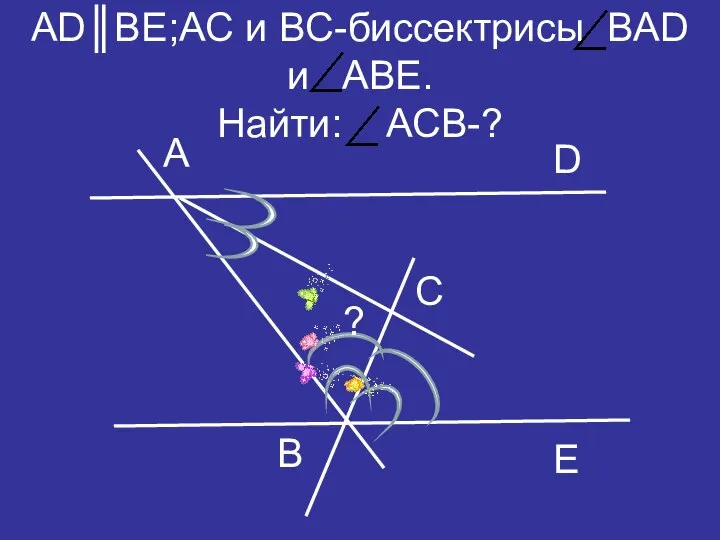 AD║BE;AC и BC-биссектрисы BAD и ABE. Найти: АСB-? B A D C E ?