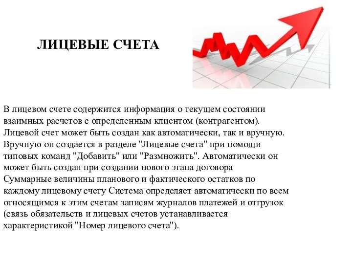 ЛИЦЕВЫЕ СЧЕТА В лицевом счете содержится информация о текущем состоянии взаимных расчетов