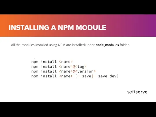 INSTALLING A NPM MODULE All the modules installed using NPM are installed under node_modules folder.