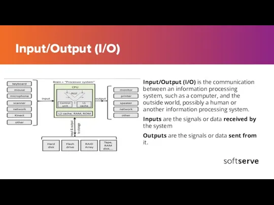 Input/Output (I/O) Input/Output (I/O) is the communication between an information processing system,