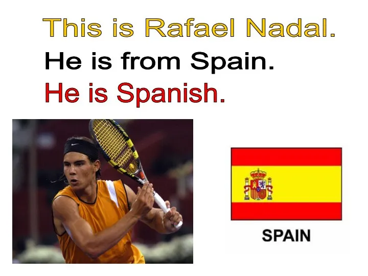 This is Rafael Nadal. He is from Spain. He is Spanish.