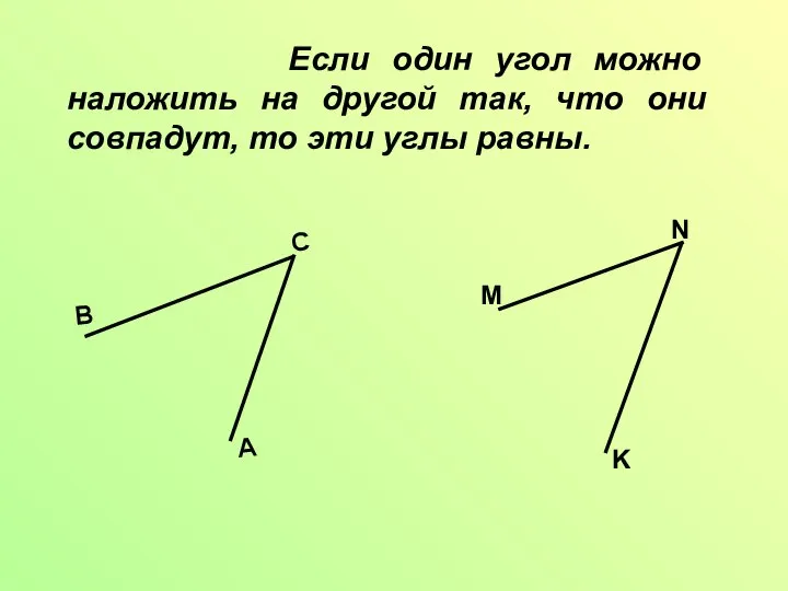 N K M Если один угол можно наложить на другой так, что