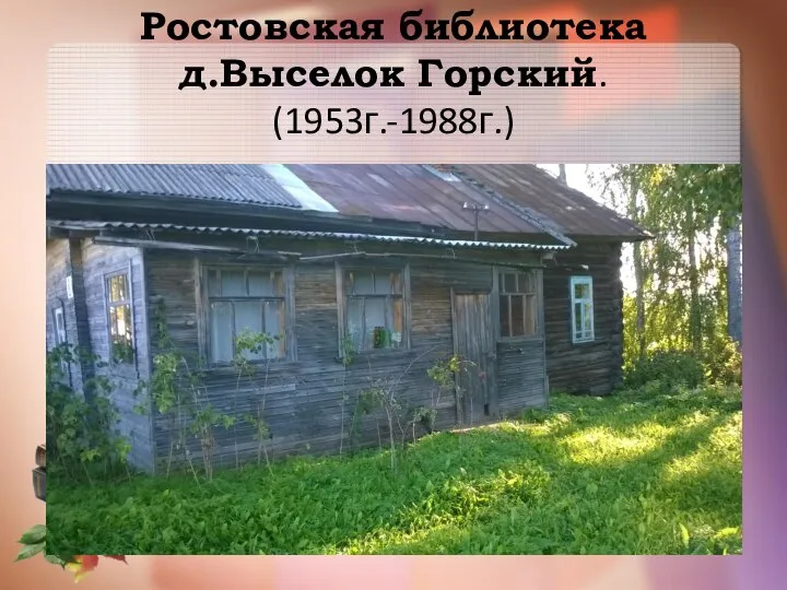 Ростовская библиотека д.Выселок Горский. (1953г.-1988г.)