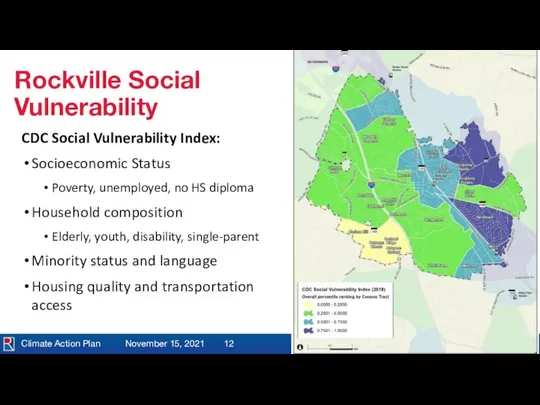 Climate Action Plan November 15, 2021 Rockville Social Vulnerability CDC Social Vulnerability