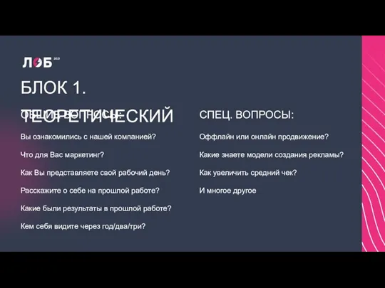 БЛОК 1. ТЕОРЕТИЧЕСКИЙ ОБЩИЕ ВОПРОСЫ: СПЕЦ. ВОПРОСЫ: Вы ознакомились с нашей компанией?