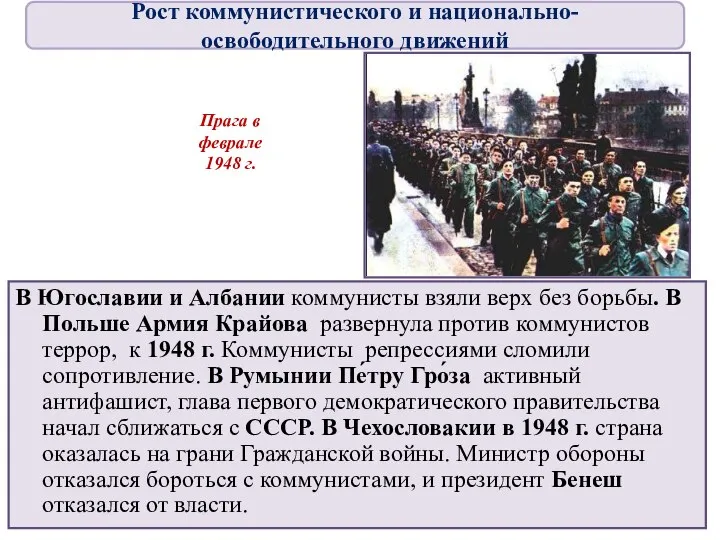 В Югославии и Албании коммунисты взяли верх без борьбы. В Польше Армия