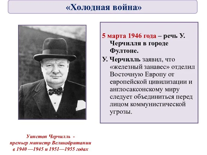 5 марта 1946 года – речь У. Черчилля в городе Фултоне. У.