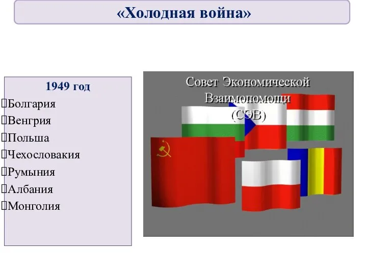 1949 год Болгария Венгрия Польша Чехословакия Румыния Албания Монголия «Холодная война»
