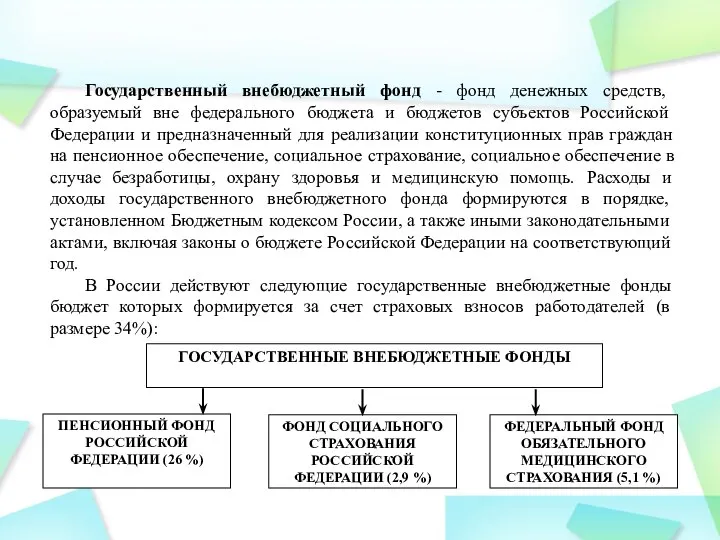 Государственный внебюджетный фонд - фонд денежных средств, образуемый вне федерального бюджета и