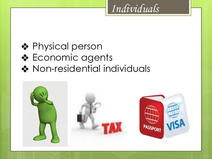 Individuals Physical person Economic agents Non-residential individuals