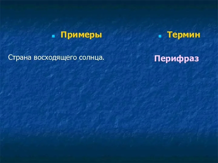 Примеры Страна восходящего солнца. Термин Перифраз