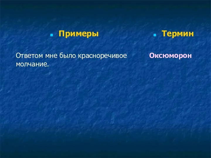 Примеры Ответом мне было красноречивое молчание. Термин Оксюморон