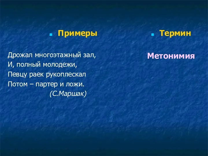 Примеры Дрожал многоэтажный зал, И, полный молодежи, Певцу раек рукоплескал Потом –